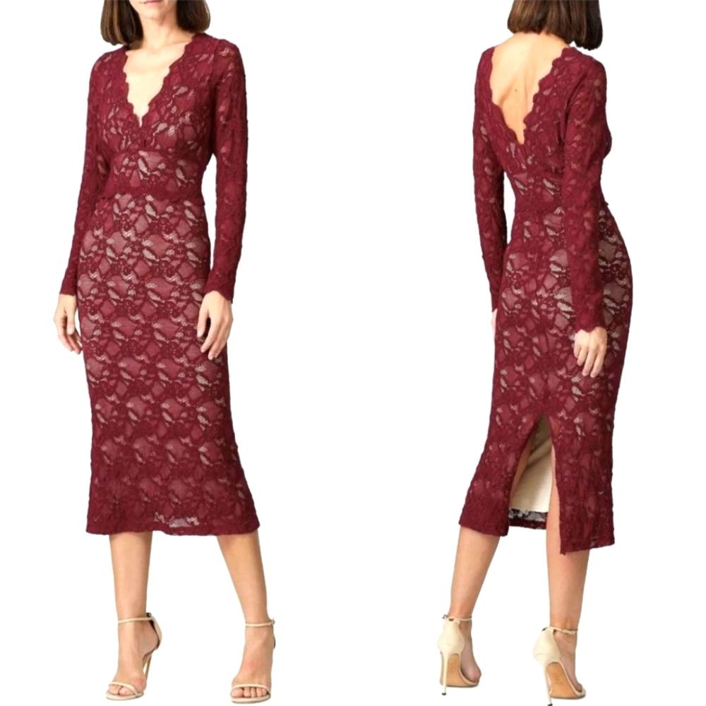 Nightcap Burgundy Lace Wisteria Cocktail Dress XS